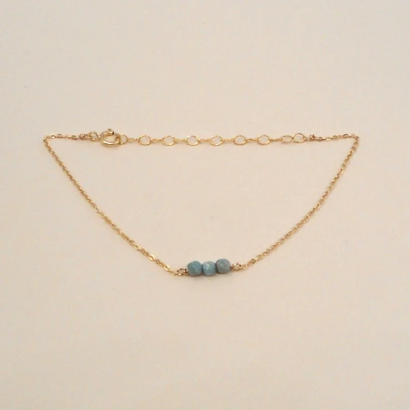 Ladies simple gold bracelets-Turquoise Three Bead Bracelet