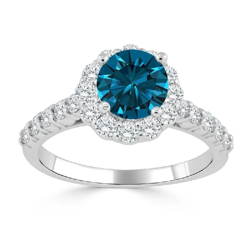 Ladies eternity engagement rings-Auriya 14k Gold 1 1/2ct TDW Round Blue Diamond Halo Engagement Ring