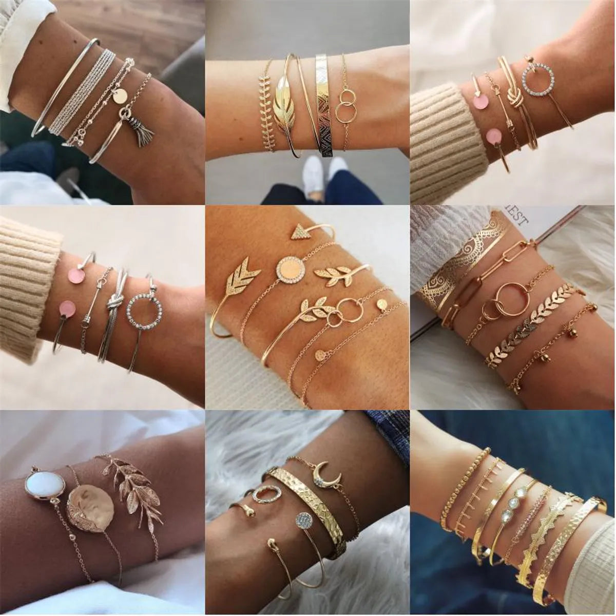 Ladies gold bangles with diamonds-Vintage Style Punk Simple Style Moon Leaves Arrow Stainless Steel Alloy Plating Inlay Artificial Diamond Rhinestones Gold Plated Silver Plated Bracelets Bangle