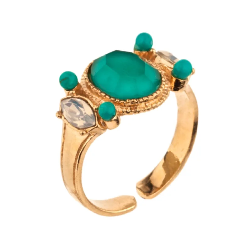 Ladies diamond rings-Crystal and Turquoise Ring by Satellite Paris