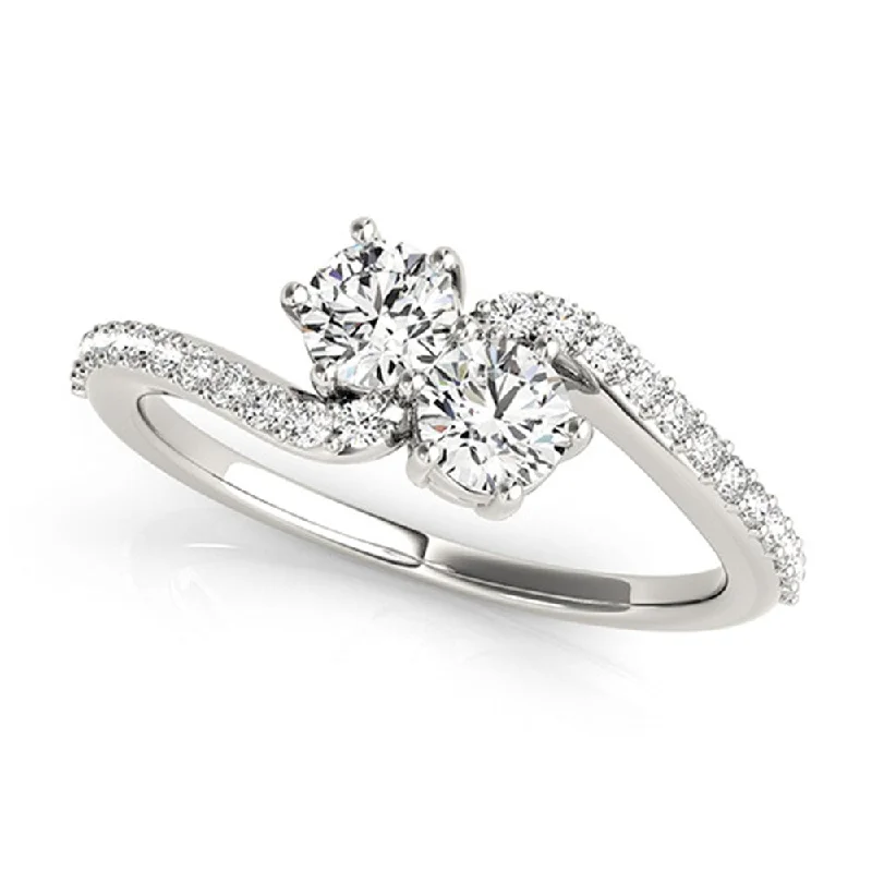 Ladies designer gold engagement rings-Auriya 14k White Gold 3/4ct TDW Round Two Stone Diamond Engagement Ring