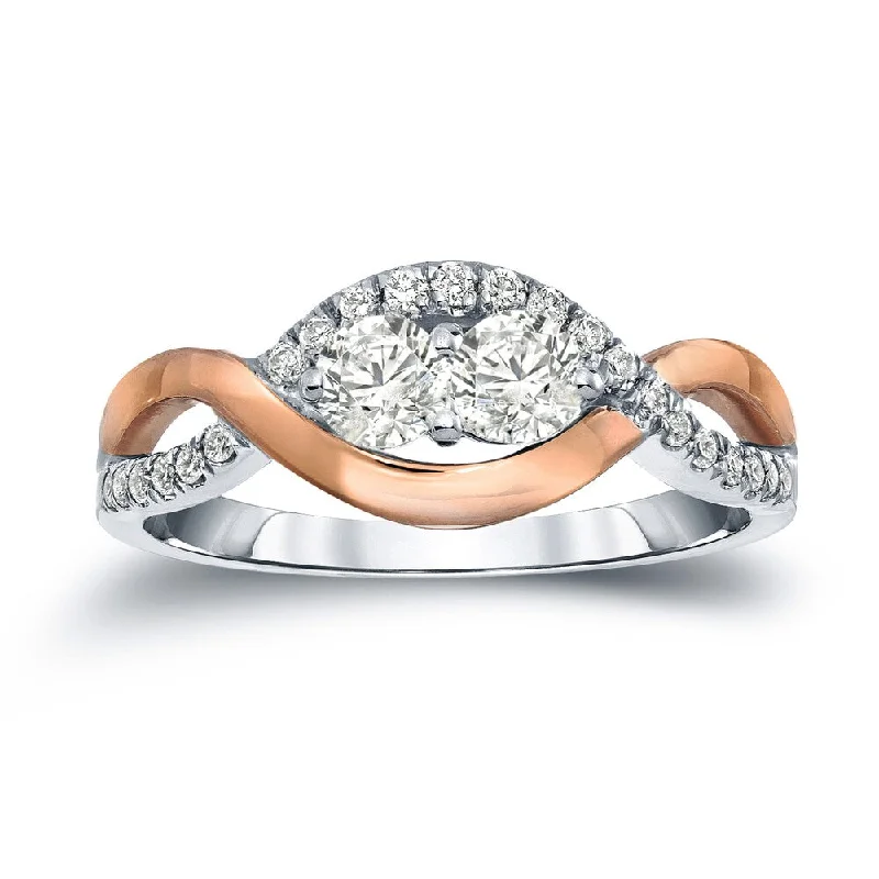 Ladies platinum diamond engagement rings-Auriya 14k Two-Tone Gold 1ct TDW 2-Stone Infinity Diamond Engagement Ring (J-K, I1-I2)