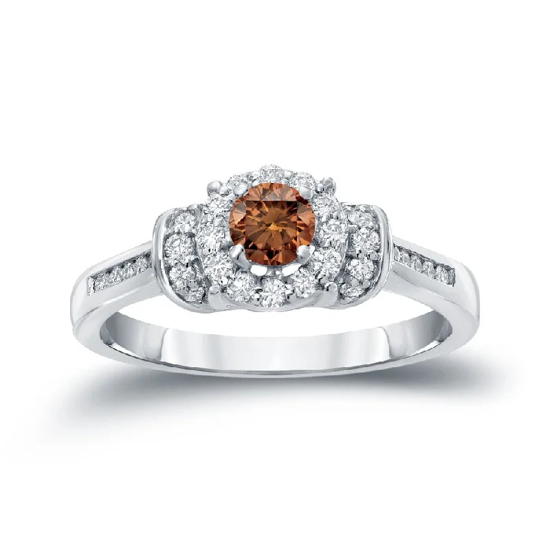 Ladies diamond eternity engagement rings-Auriya 1/2ct TDW Round Brown Diamond Halo Engagement Ring 14k Gold