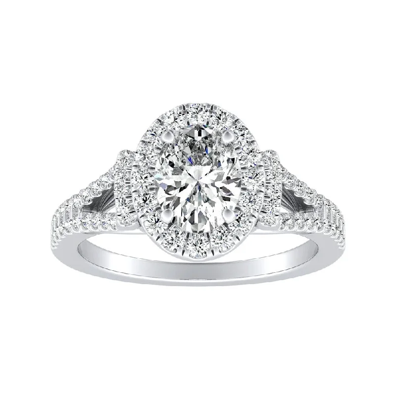 Ladies heart shaped engagement rings-Auriya Platinum 1 1/10ctw Modern Oval Halo Diamond Engagement Ring (I-J, I1-I2)