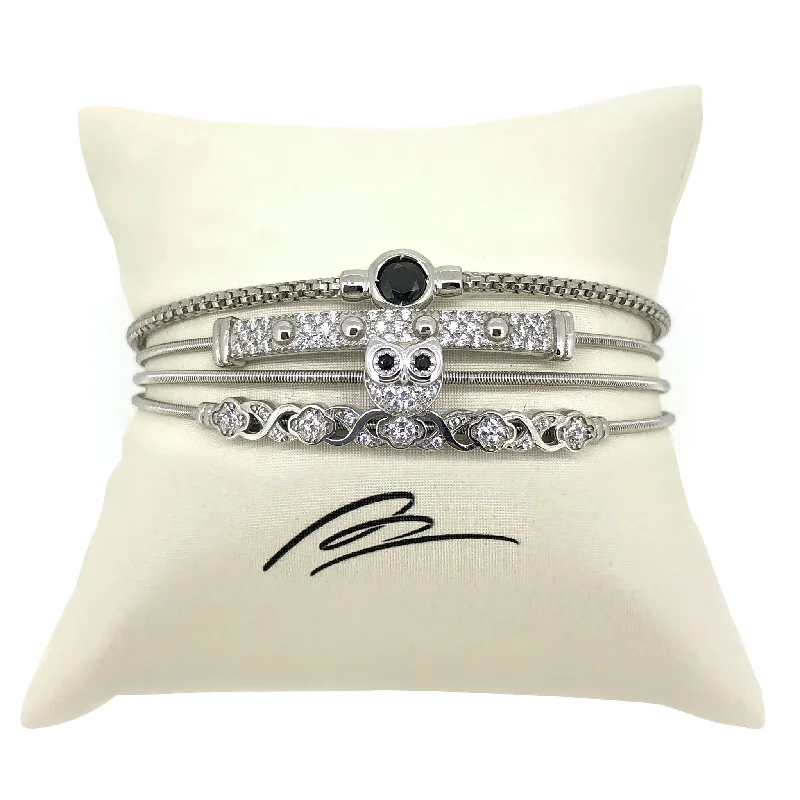 Ladies silver bangles-Stack of Flexible Cable Bracelets