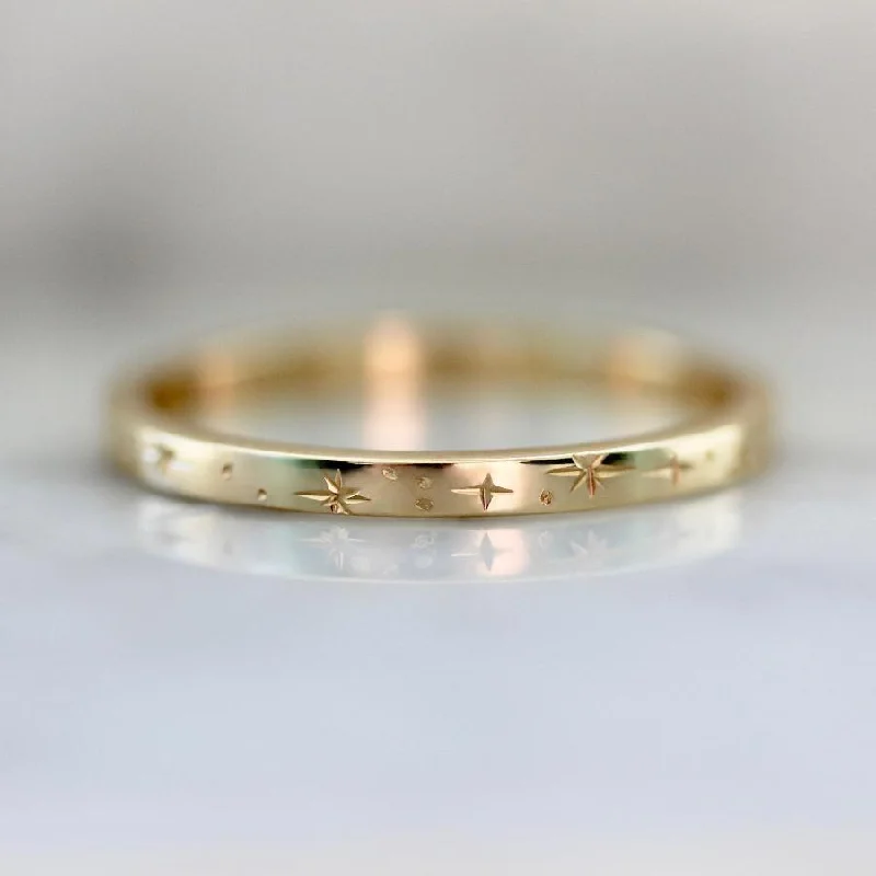 Ladies hammered rings-Orion Star Celestial Engraved Gold Band