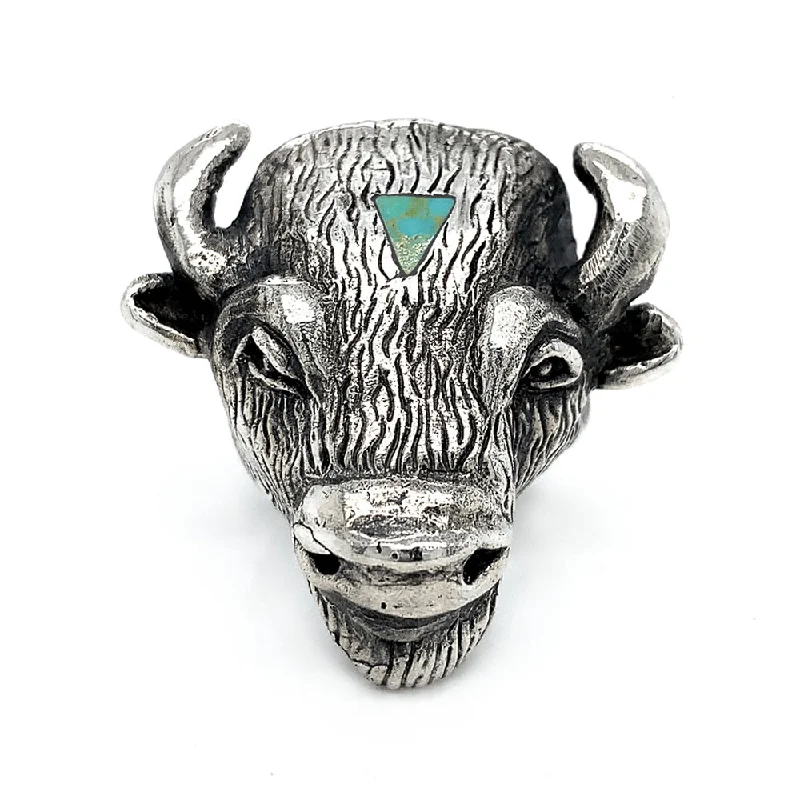 Ladies modern rings-Sterling Silver & Turquoise Statement Ring - "Bison"