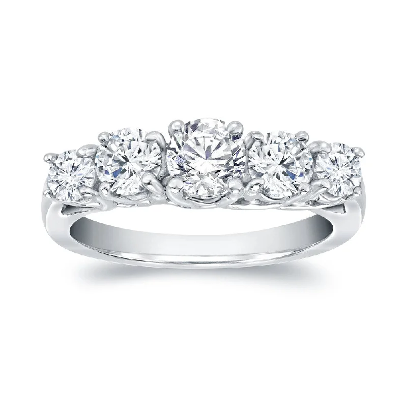 Ladies elegant engagement rings-Auriya Platinum 1 1/2ctw 5-Stone Diamond Engagement Ring (H-I, SI1-SI2)