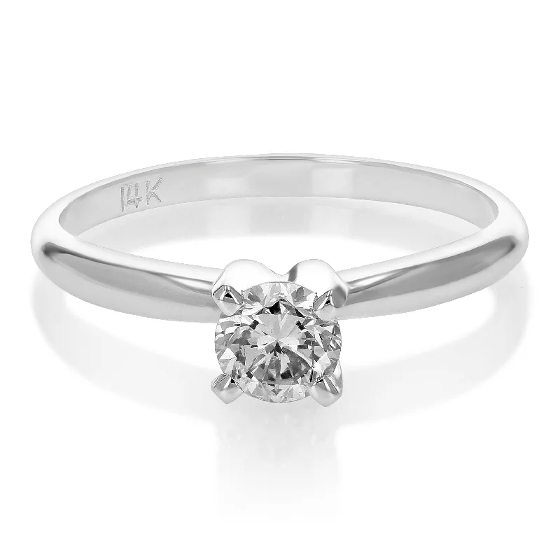 Ladies personalized engagement rings-1/2 cttw VS2 Diamond Solitaire Engagement Ring 14K White Gold Round Prong