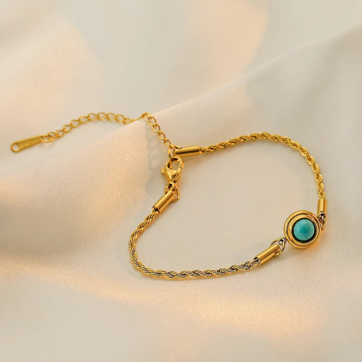 Ladies gemstone charm bracelets-Simple Style Commute Solid Color Titanium Steel Plating Inlay Turquoise 18k Gold Plated Bracelets