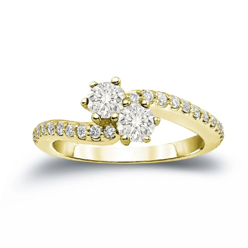 Ladies round cut engagement rings-Auriya 14k Gold 3/4ct TDW Round 2-Stone Diamond Engagement Ring