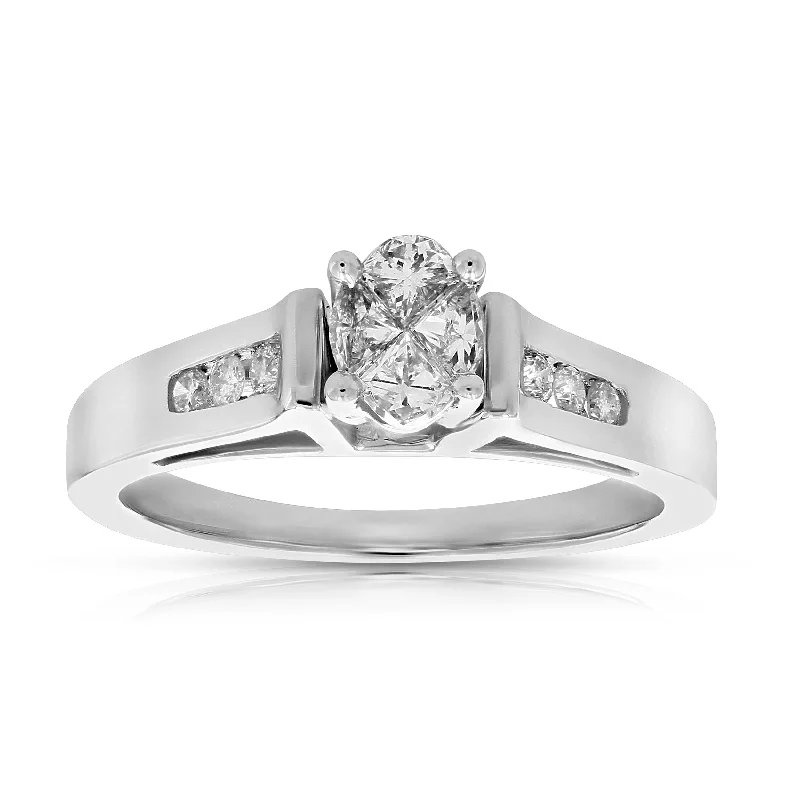 Ladies engagement rings with diamond inlay-0.60 cttw Diamond Engagement Ring 14K White Gold Wedding Bridal