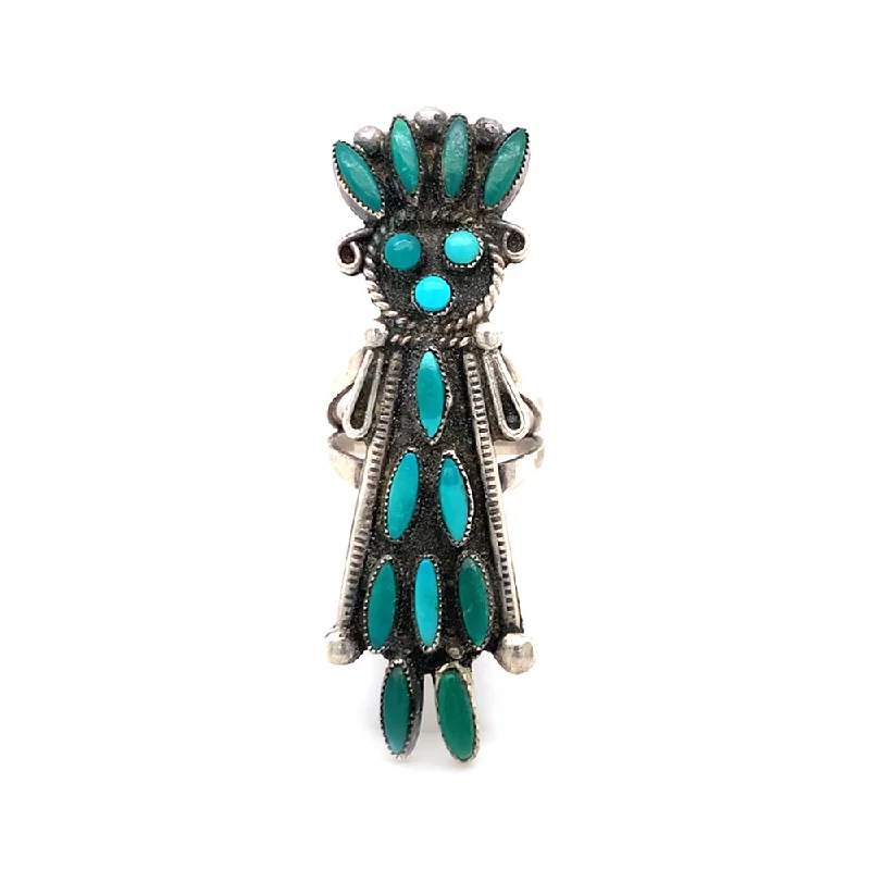 Ladies gold engagement rings-Estate Sterling Silver & Turquoise Navajo Ring - "Kachina"