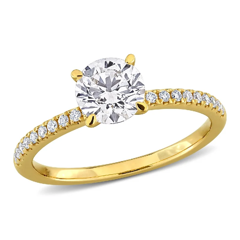 Ladies luxury wedding and engagement rings-Created Forever by Miadora 1 1/6ct TW Lab-Grown Diamond Solitaire Engagement Ring in 14k Yellow Gold