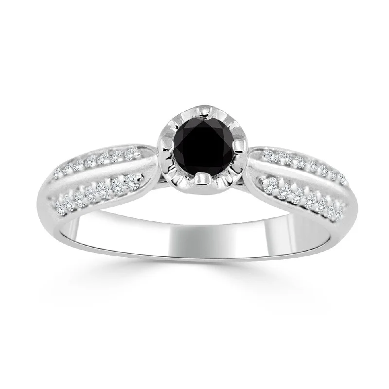 Ladies wedding and engagement ring sets-Auriya 14k Gold 1/3ct TDW Black and White Diamond Engagement Ring (Black)