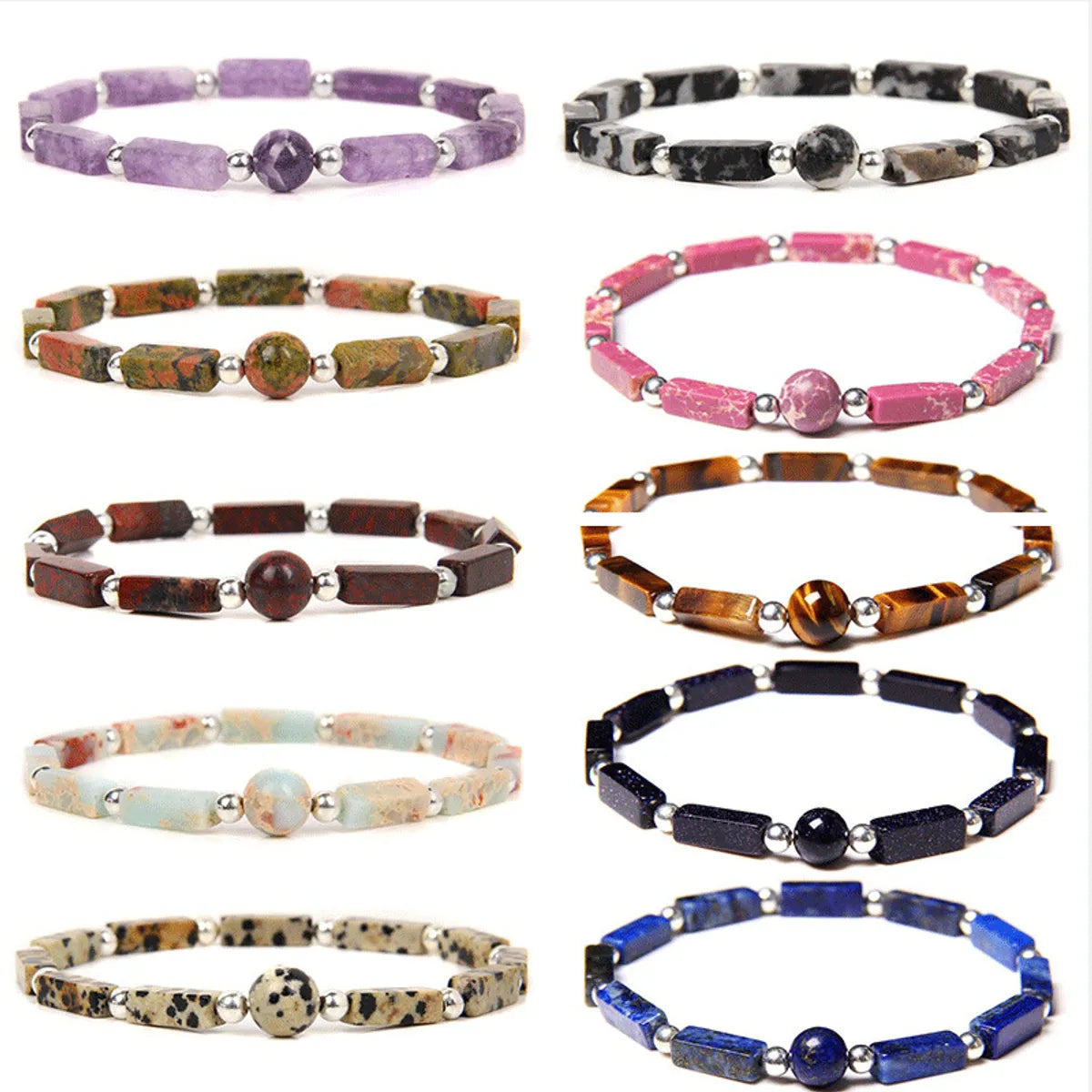 Ladies adjustable bangles-Retro Streetwear Geometric Natural Stone Bracelets