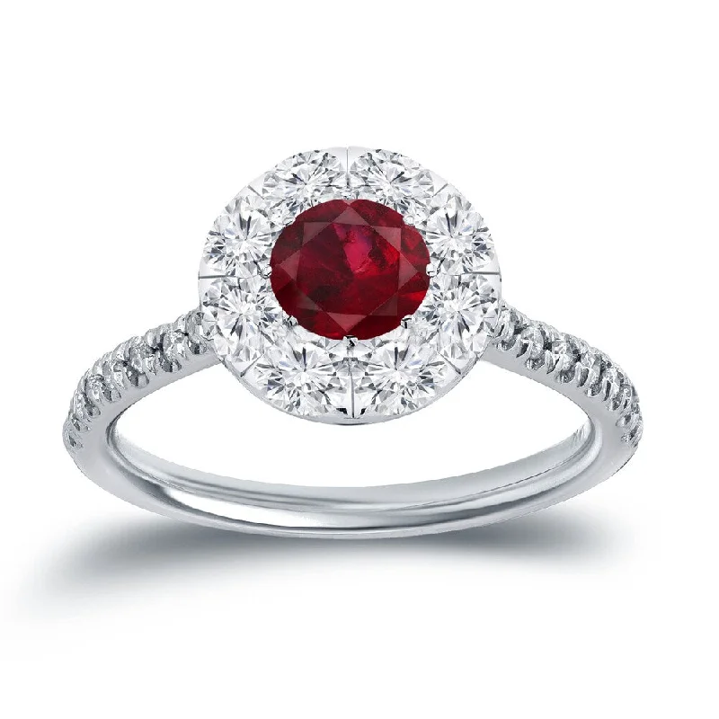 Ladies diamond cluster engagement rings-Auriya 1/2ct Red Ruby and 3/5ct TDW Diamond Halo Engagement Ring 14k Gold