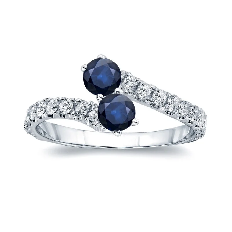 Ladies engagement rings with side stones-Auriya 1/2ct Blue Sapphire and 1/4ct TDW 2-stone Diamond Engagement Ring 14k Gold