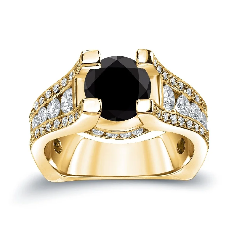 Ladies engagement rings with round diamonds-14k Gold Modern 3 1/4ct TDW Black Diamond Engagement Ring by Auriya