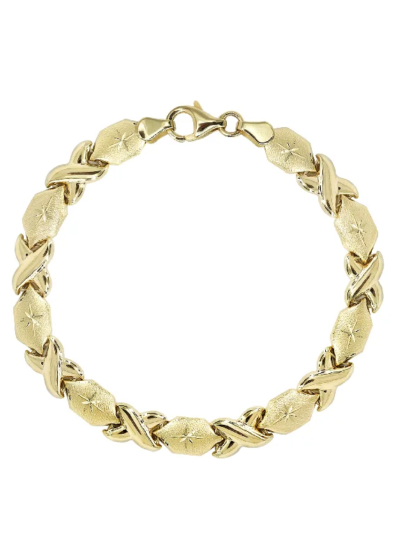 Ladies pearl bangles-YELLOW GOLD "XO" HOLLOW BRACELET FOR WOMEN | APPX 5.4 GRAMS