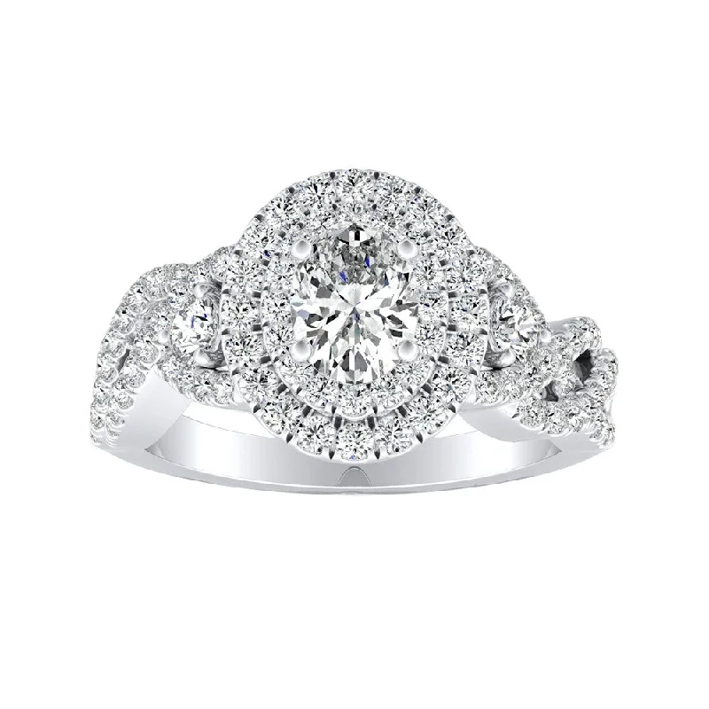 Ladies bridal engagement rings-Auriya Platinum 1 1/6ctw Braided Oval-cut Halo Diamond Engagement Ring (H-I, SI1-SI2)