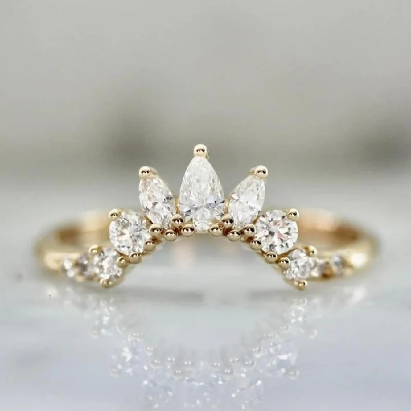 Ladies vintage wedding rings-Jazz Hands Curved Diamond Tiara Band