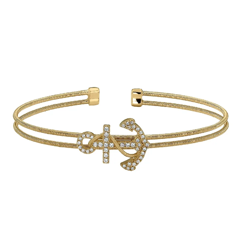 Ladies antique bracelets-Nautical Anchor Bracelet with Simulated Diamonds