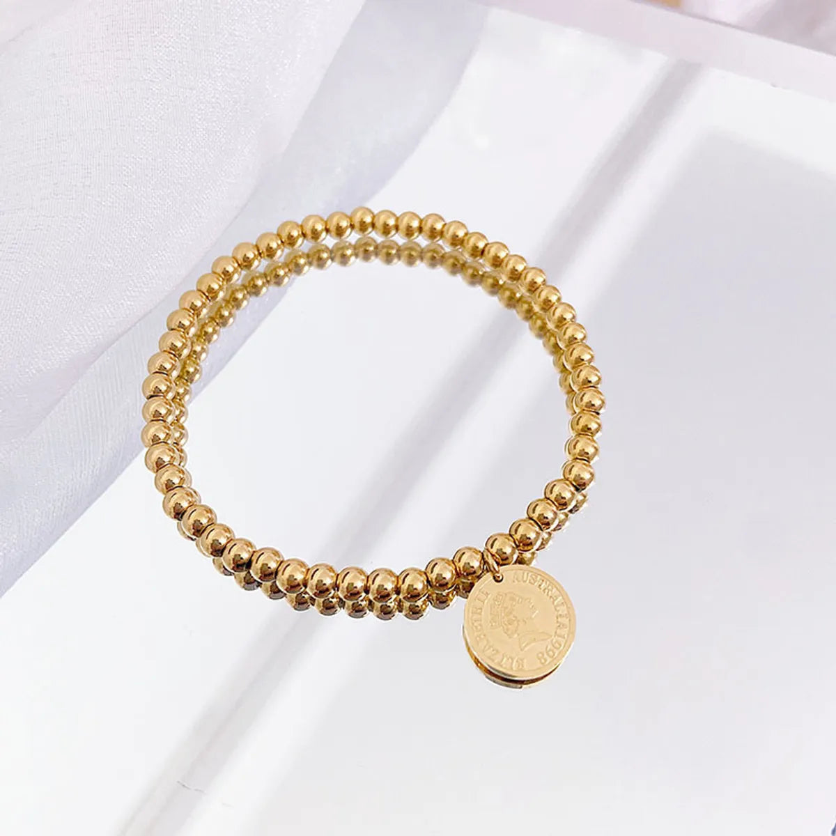 Ladies double chain bracelets-Lady Portrait Stainless Steel Beaded Plating 18k Gold Plated Bracelets