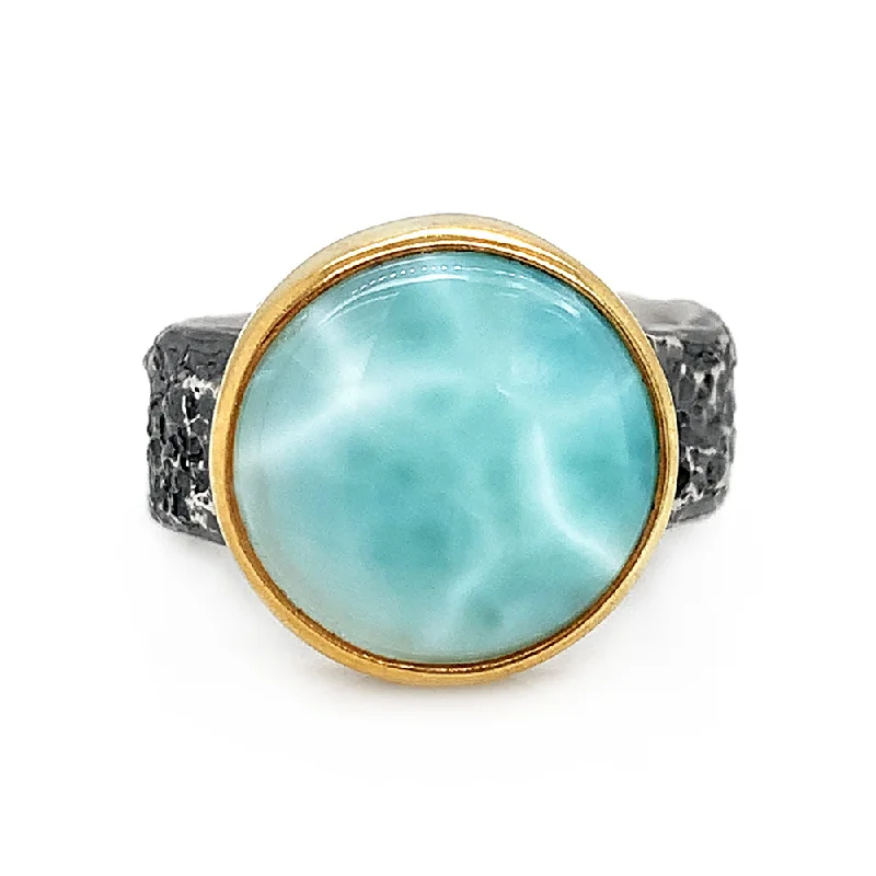 Ladies fancy rings-One-of-a-Kind Silver & Gold Vermeil Larimar Ring - "Poolside Reflections"