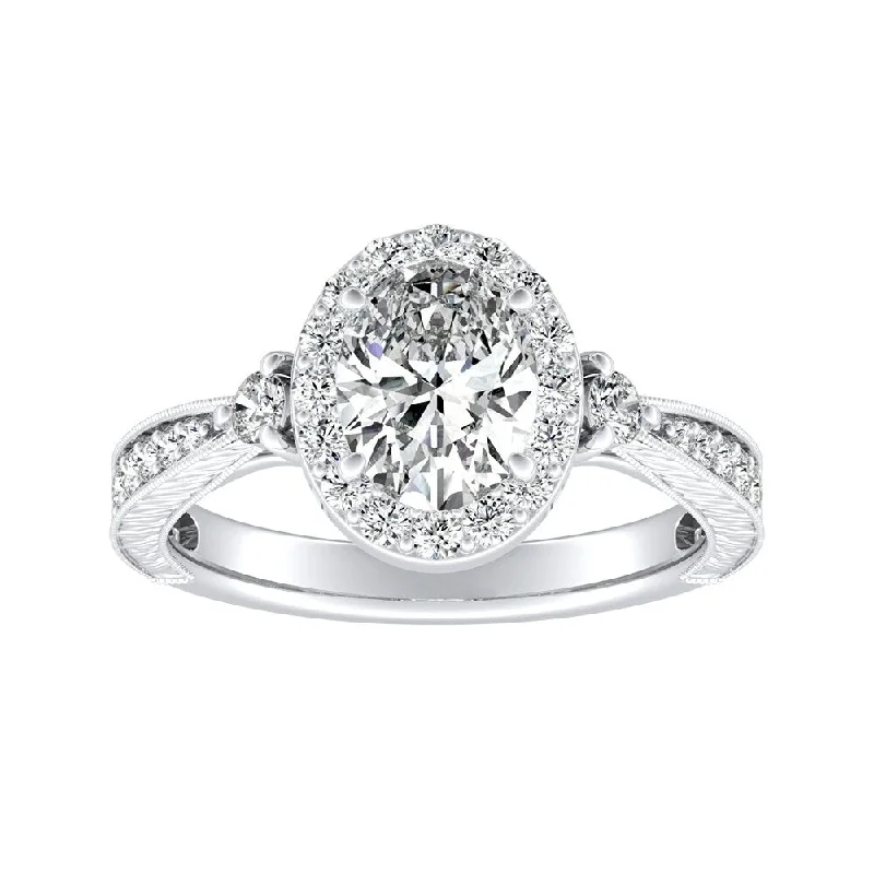 Ladies engagement rings with side diamonds-Auriya Platinum Vintage Oval Halo Diamond Engagement Ring 5/8ctw (H-I, SI1-SI2)