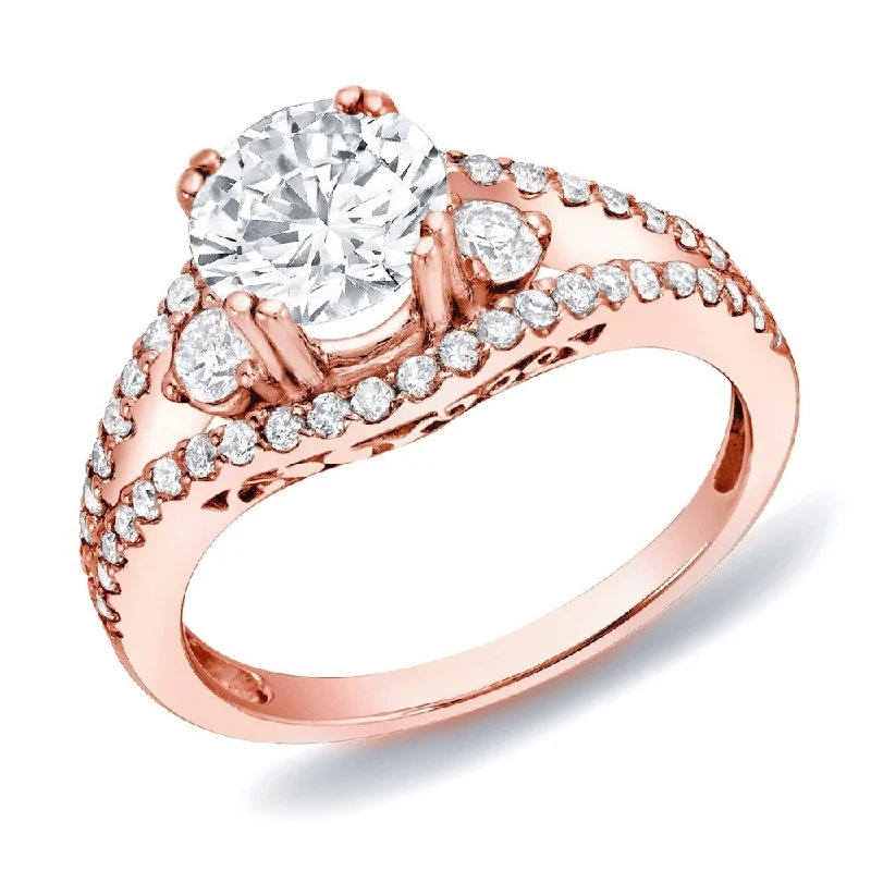 Ladies custom engagement rings-Auriya 14k Rose Gold 1 1/4ctw 3-stone Diamond Engagement Ring