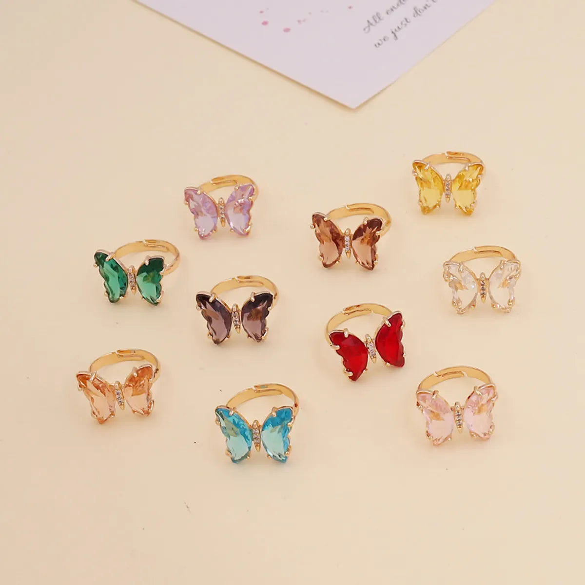 Ladies fancy rings-Fashion Zircon Butterfly Opening Adjustable Ring Wholesale