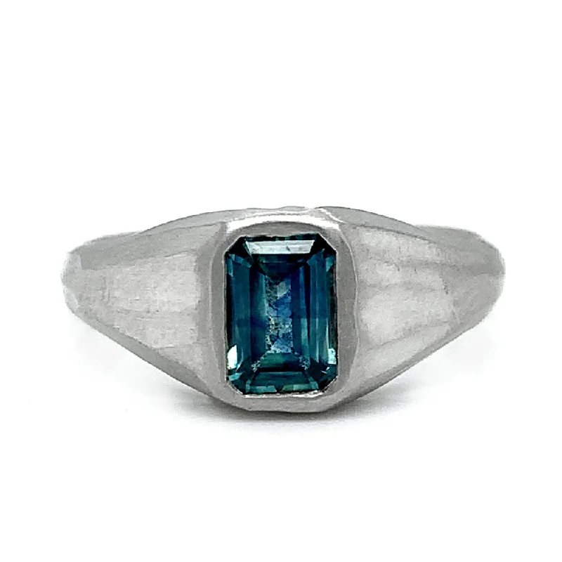 Ladies wedding bands-Emerald-Cut Montana Sapphire Signet Ring -"Roam Free"