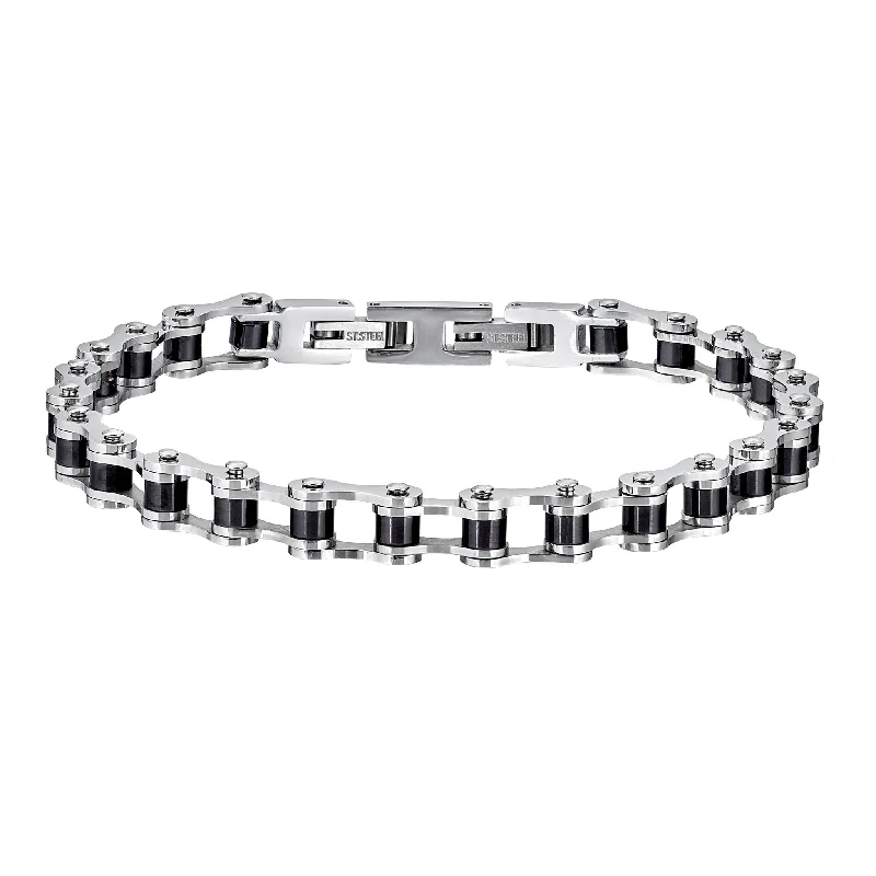 Ladies pearl bracelets-Black & Silver Stainless Steel Biker Chain Bracelet