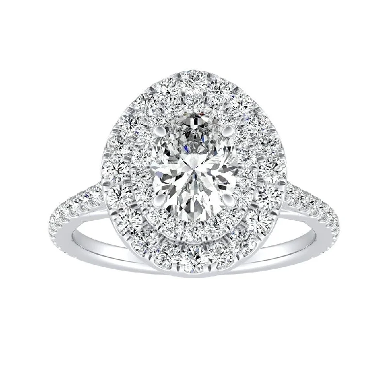 Ladies engagement rings with princess cut-Oval Shape 1 1/2cttw Double Halo Diamond Engagement Ring 18k Gold by Auriya