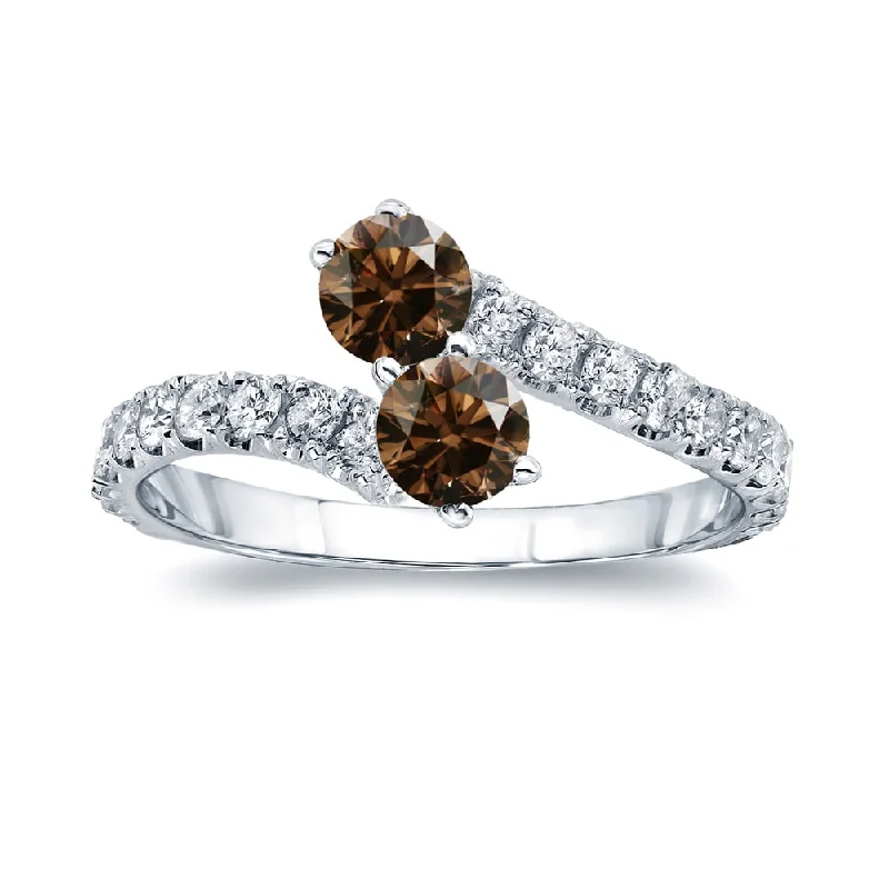 Ladies gold engagement rings-Auriya 14k Gold 1ctw Two-stone Brown Diamond Engagement Ring (I1-I2)