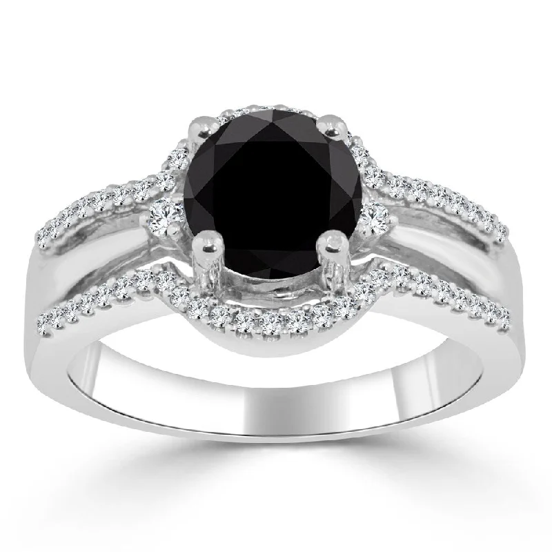 Ladies modern solitaire engagement rings-Auriya 14k Gold 1 1/5ctw Halo Black Diamond Engagement Ring