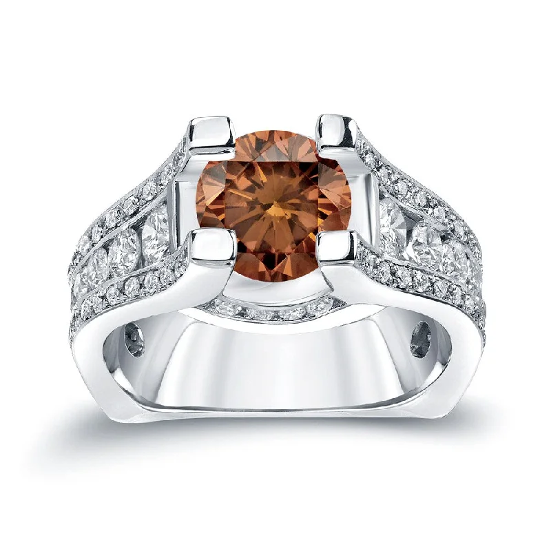 Ladies engagement rings with gemstones-Auriya 14k Gold 3 1/4ctw Modern Brown Diamond Engagement Ring (H-I, SI1-SI2)