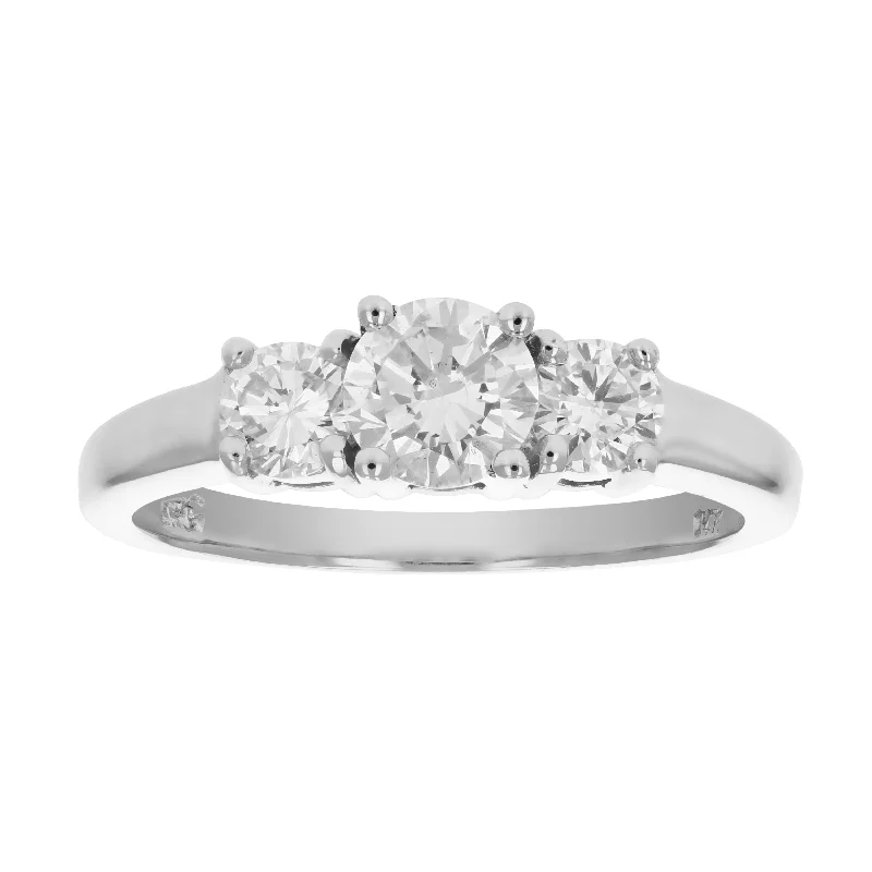 Ladies engagement rings with heart-shaped diamonds-1 cttw Diamond 3 Stone Engagement Ring 14K White Gold Wedding Bridal