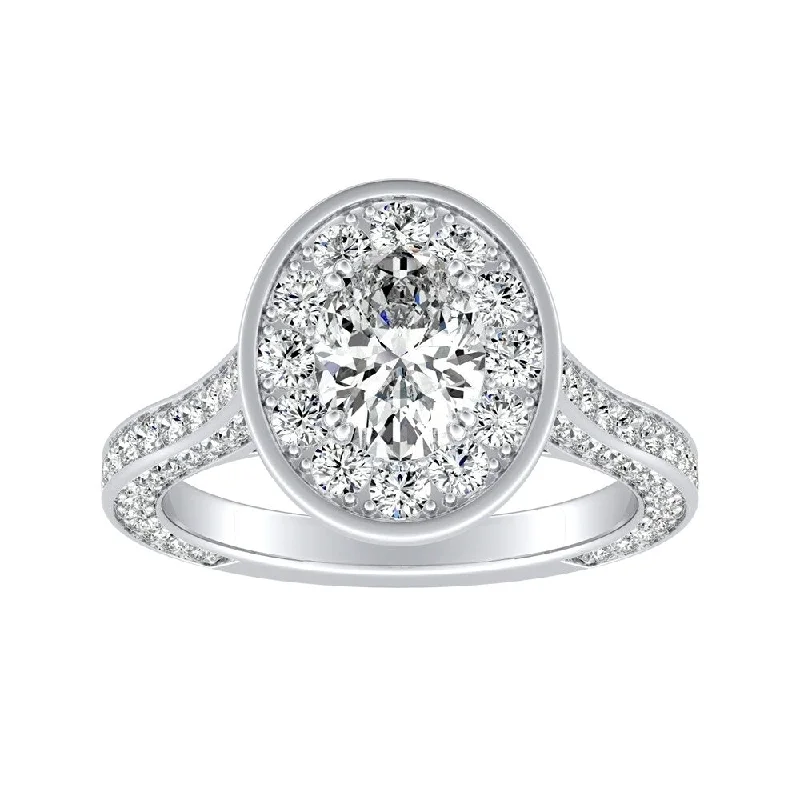 Ladies engagement rings with heart-shaped diamonds-Oval-cut 2 1/4ctw Halo Diamond Engagement Ring Platinum by Auriya