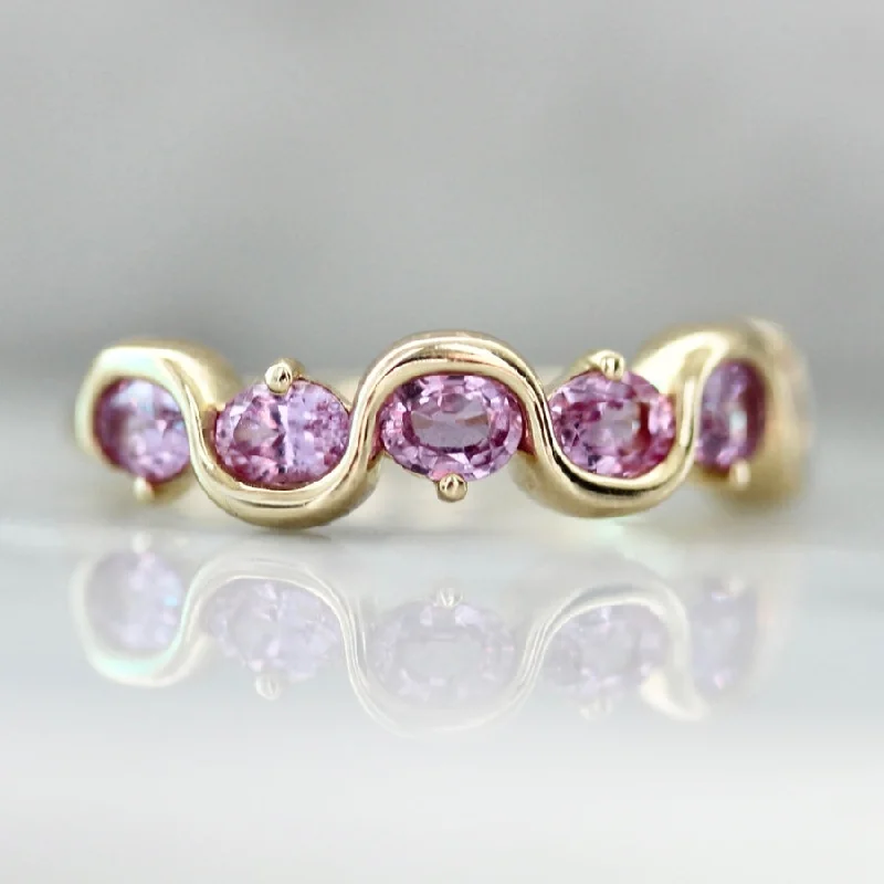 Ladies sterling silver rings-Soft Serve Pink Oval Cut Sapphire Band