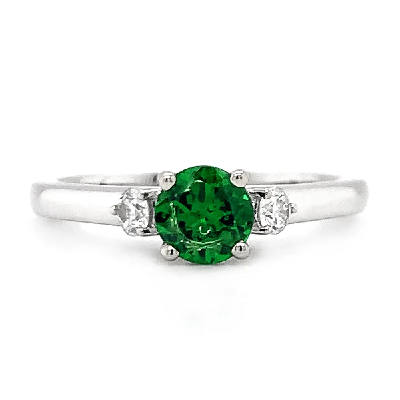 Ladies delicate gold rings-White Gold & Tsavorite Garnet Ring - "Shamrock Glam"