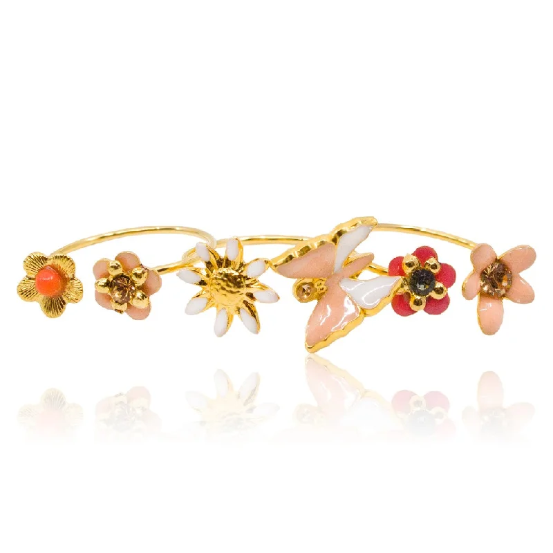 Ladies gold eternity rings-Butterfly and Floral Stackable Ring by Eric et Lydie