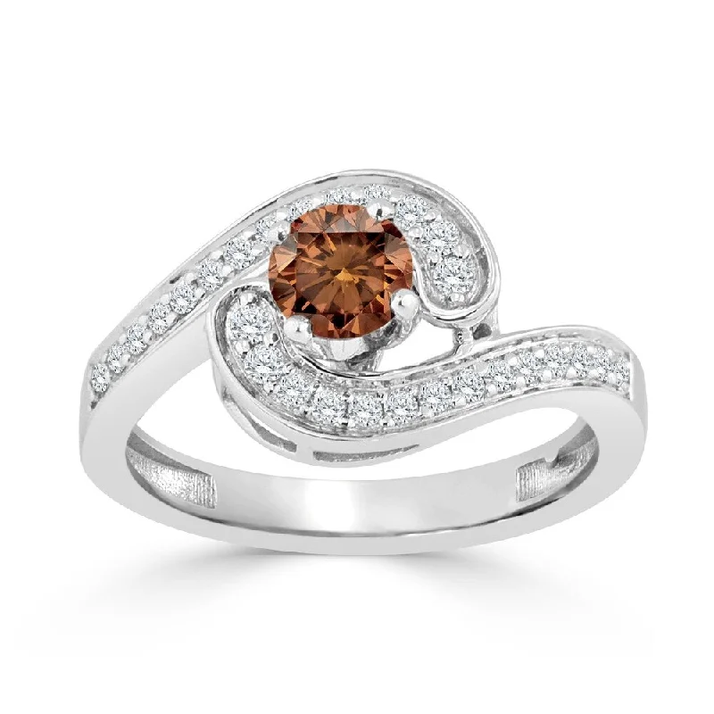 Ladies diamond engagement rings with band-Auriya 14k Gold 3/4ct TDW Brown and White Diamond Swirl Halo Engagement Ring