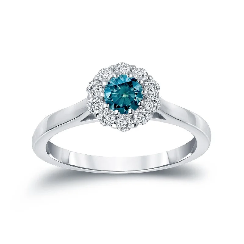 Ladies engagement rings for brides-Auriya Round Halo Blue Diamond Engagement Ring 1/2ct TDW 14K Gold (H-I, I1-I2)