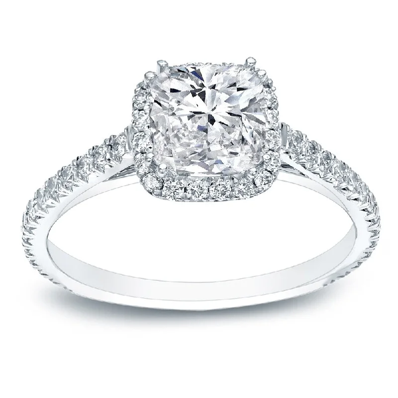 Ladies engagement rings with baguette diamonds-Auriya 14k Gold 1 1/2ctw Cushion-cut Halo Diamond Engagement Ring