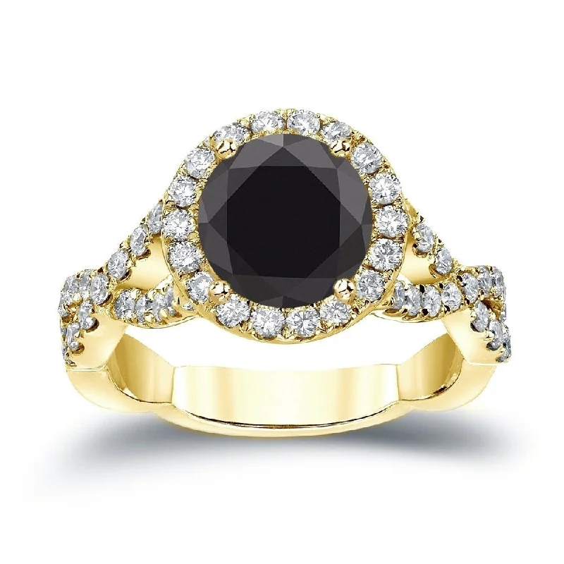 Ladies bridal engagement rings-Auriya 14k Gold 2 3/4ctw Halo Black Diamond Engagement Ring