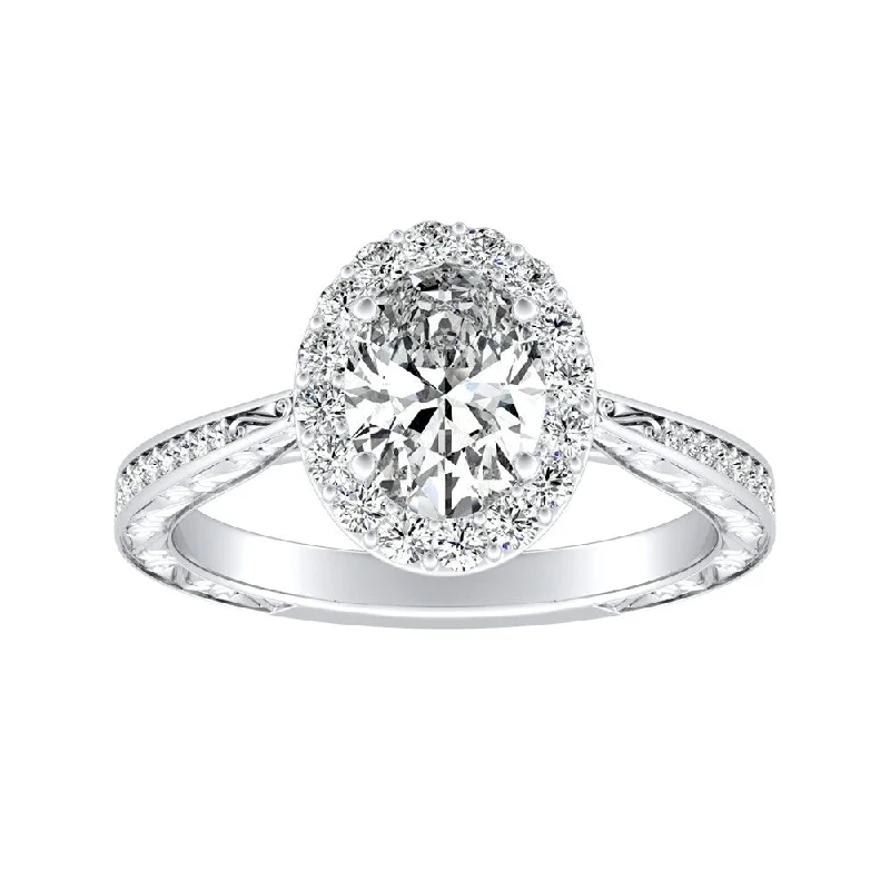 Ladies engagement rings with baguette diamonds-Auriya Platinum Vintage Oval-cut 3/4ctw Halo Diamond Engagement Ring (I-J, I1-I2)