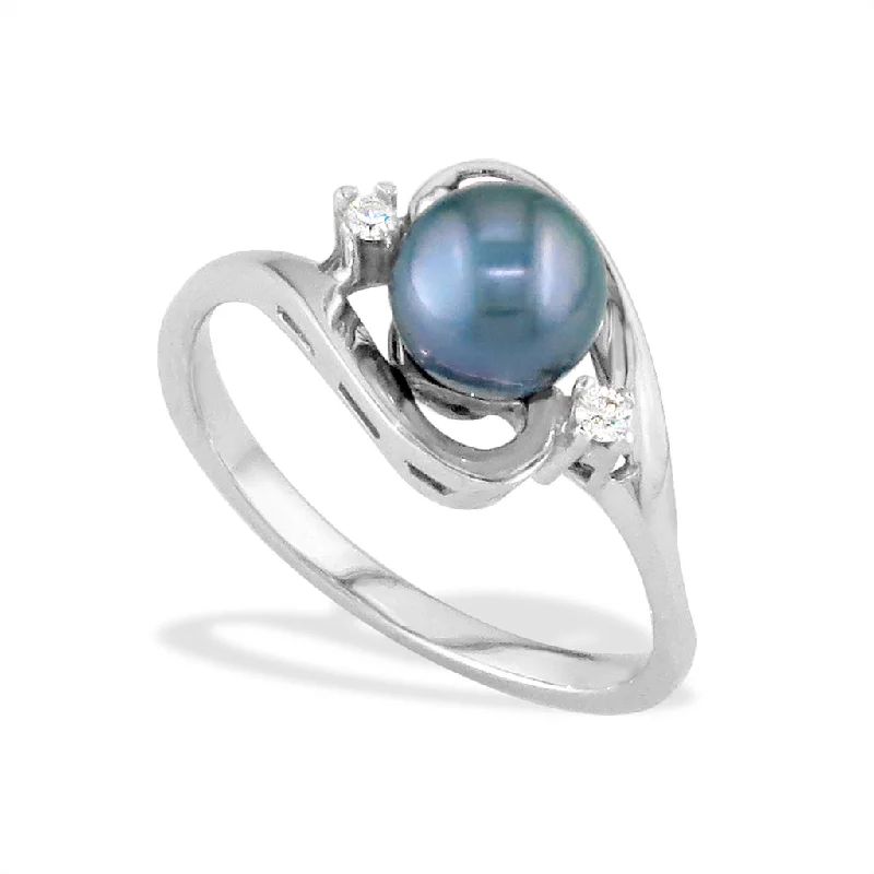 Ladies rose gold rings-Blue Akoya Pearl Ring