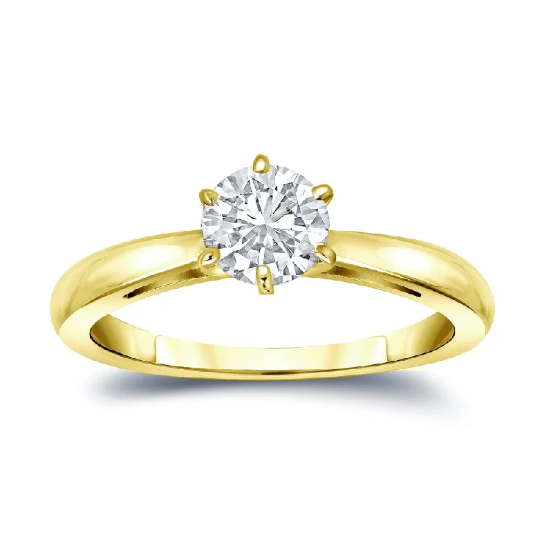 Ladies custom engraved engagement rings-Auriya 14k Gold 1/2 carat TW 6-Prong Round Solitaire Diamond Engagement Ring